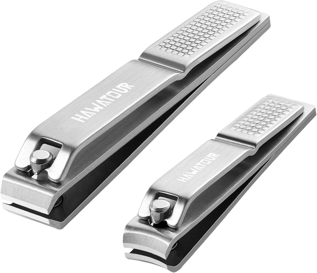 Nail Clippers Set, Ultra Sharp Sturdy Fingernail and Toenail Clipper Cutters with Visibly Tin Case by HAWATOUR - Stainless Steel