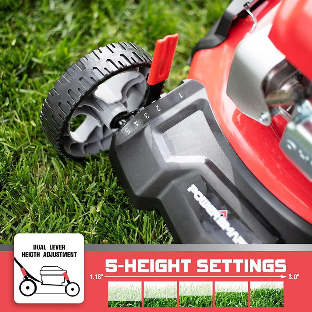 PowerSmart Push Lawn Mower Gas Powered - 21 Inch, Side Discharge and Mulching Lawn Mower with 144cc OHV 4-Stroke Engine, 5 Adjustable Heights 1.18"-3", Oil Included