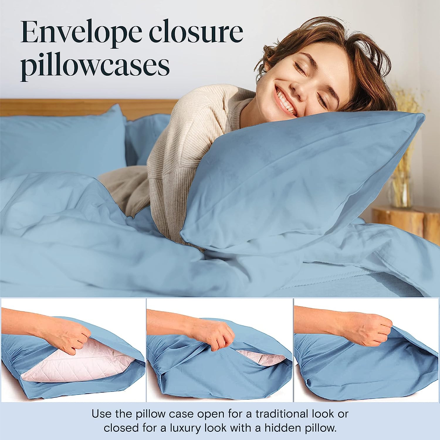 LuxClub 6 PC King Size Sheet Set Bamboo Sheets Deep Pockets 18" Eco Friendly Wrinkle Free Cooling Sheets Machine Washable Hotel Bedding Silky Soft - Light Blue King