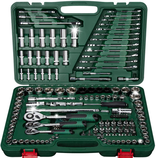 150-Piece SAE/Metric Mechanics Tool Set Professional Automotive Automobile Repairing Tool Set Auto Reparing Vehicle Maintenance Tool Kits