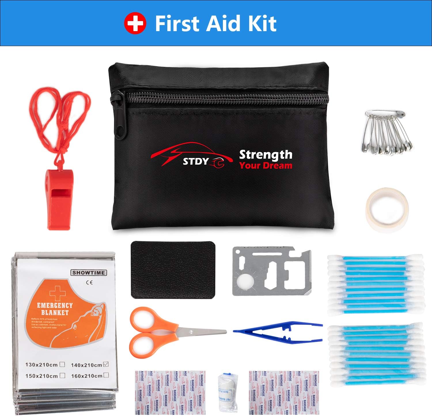 STDY Car Roadside Emergency Kit, Auto Vehicle Truck Safety Kit - with Jumper Cables, Car Repair Tool Set, Tow Rope, Reflective Triangle, etc