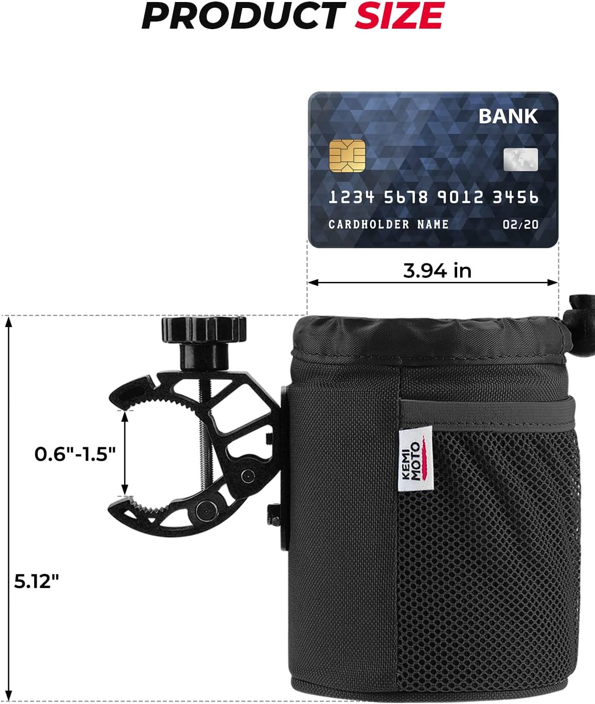 kemimoto Motorcycle Cup Holder, Oxford Fabric Motorcycle Drink Holder with 0.6"-1.5" Alligator Clamp, Universal Water Bottle Holder for Motorcycle, ATV/UTV, Scooter, Boat, Kayak, Bike, Walker