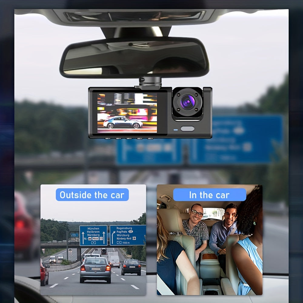 1080P Car Dash Cam 2 Camera Cycle Recording Video Recorder, Front And Inside View Camera, ParMonitor, Reverse Camera, Infrared Night Vision