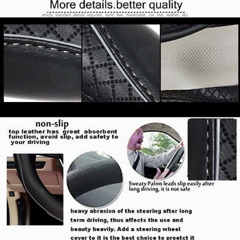 Gomass Car Steering Wheel Cover, Anti-Slip, Safety, Soft, Breathable, Heavy Duty, Thick, Full Surround, Sports Style (Black with Gray Line)