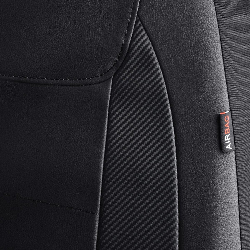 Flying Banner car seat Covers Protects Water Proof Faux Leather Carbon Fiber Front and Rear Bench (Black Black, Full Set - 9PCS)