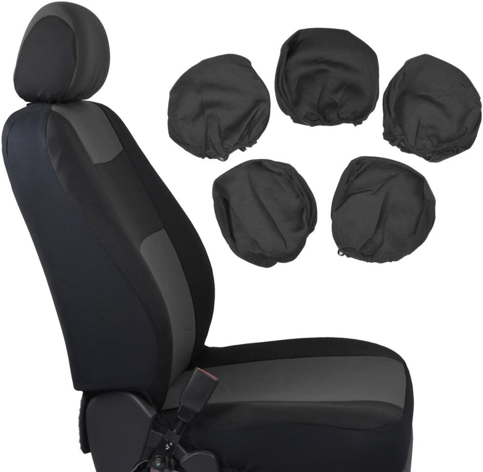 BDK PolyPro Car Seat Covers Full Set in Charcoal on Black – Front and Rear Split Bench Seat Covers for Cars, Easy to Install Car Seat Cover Set, Car Accessories for Auto Trucks Van SUV