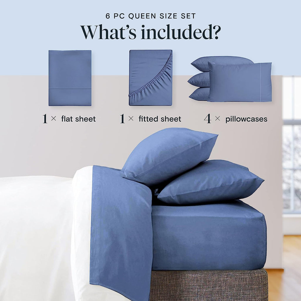 LuxClub 6 PC California King Size Sheet Set Bamboo Sheets Deep Pockets 18" Eco Friendly Wrinkle Free Cooling Sheets Machine Washable Hotel Bedding Silky Soft - Oxford California King