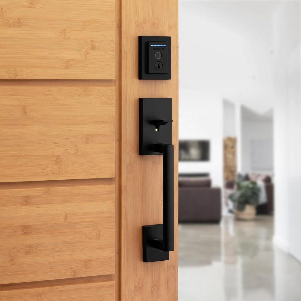 Halo Touch Matte Black CNT Fingerprint WiFi Elec Smart Lock Deadbolt Feat SmartKey Security with San Clemente Handleset