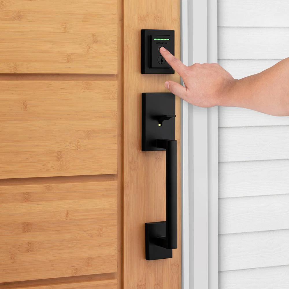Halo Touch Matte Black CNT Fingerprint WiFi Elec Smart Lock Deadbolt Feat SmartKey Security with San Clemente Handleset