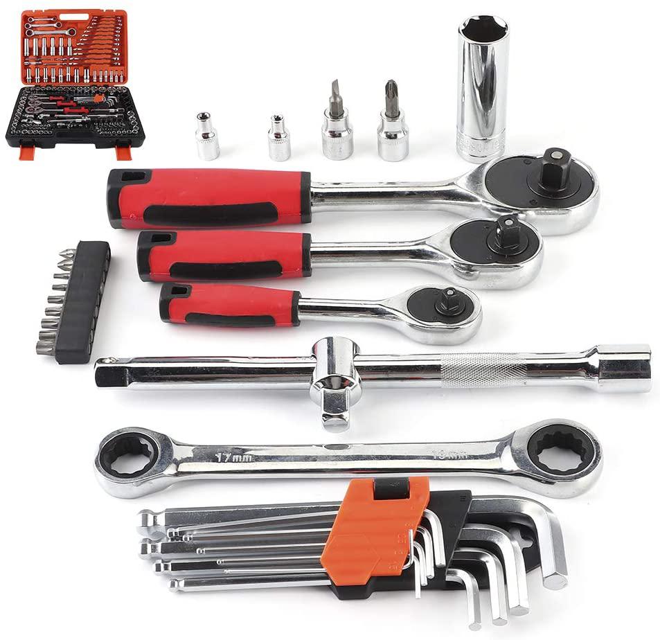 Acouto Ratchet Socket Set for Auto Repairing,150Pcs Ratchet Socket Set Vehicle Maintenance Repair Toolbox Combination Wrench Hand Tool