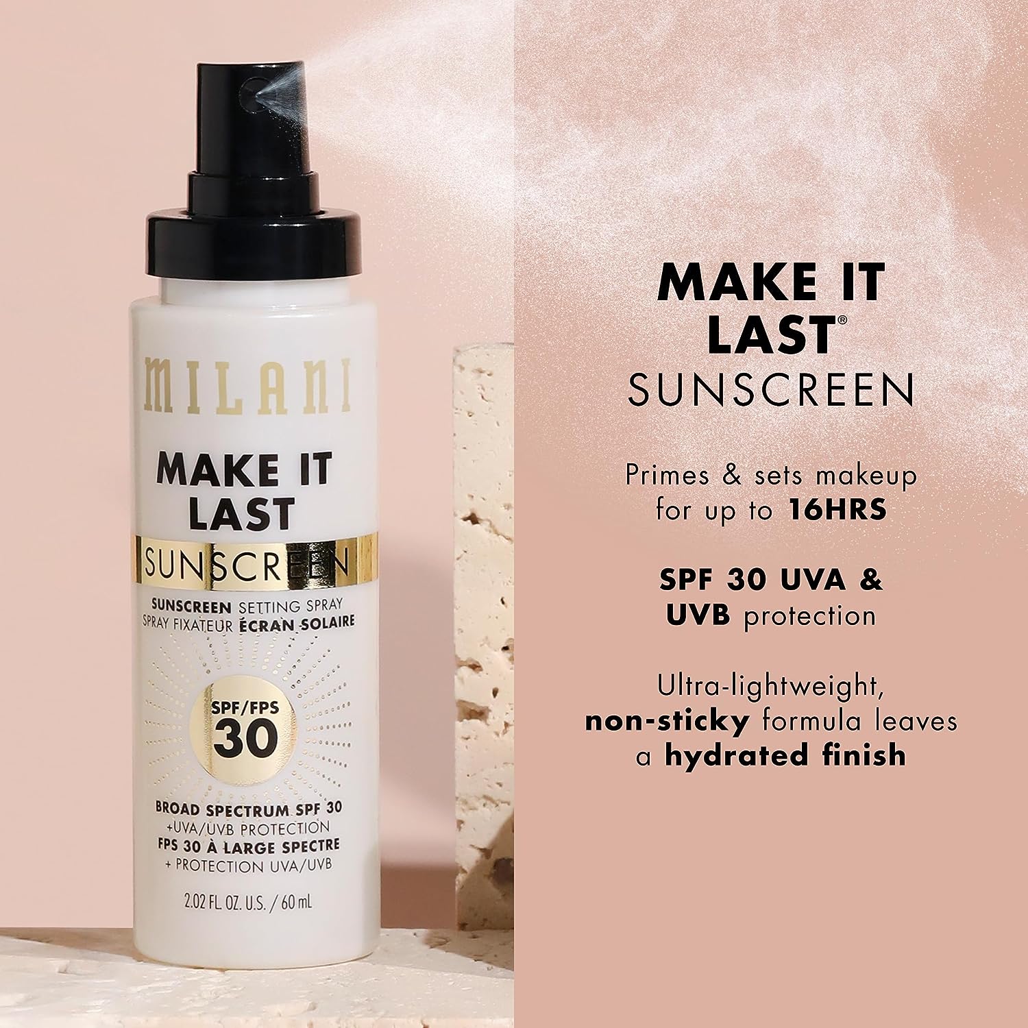 Milani Make It Last Sunscreen Setting Spray with SPF30 - Makeup Primer and Setting Spray with Sunscreen, Long Lasting Makeup Finishing Spray - 2 Pack