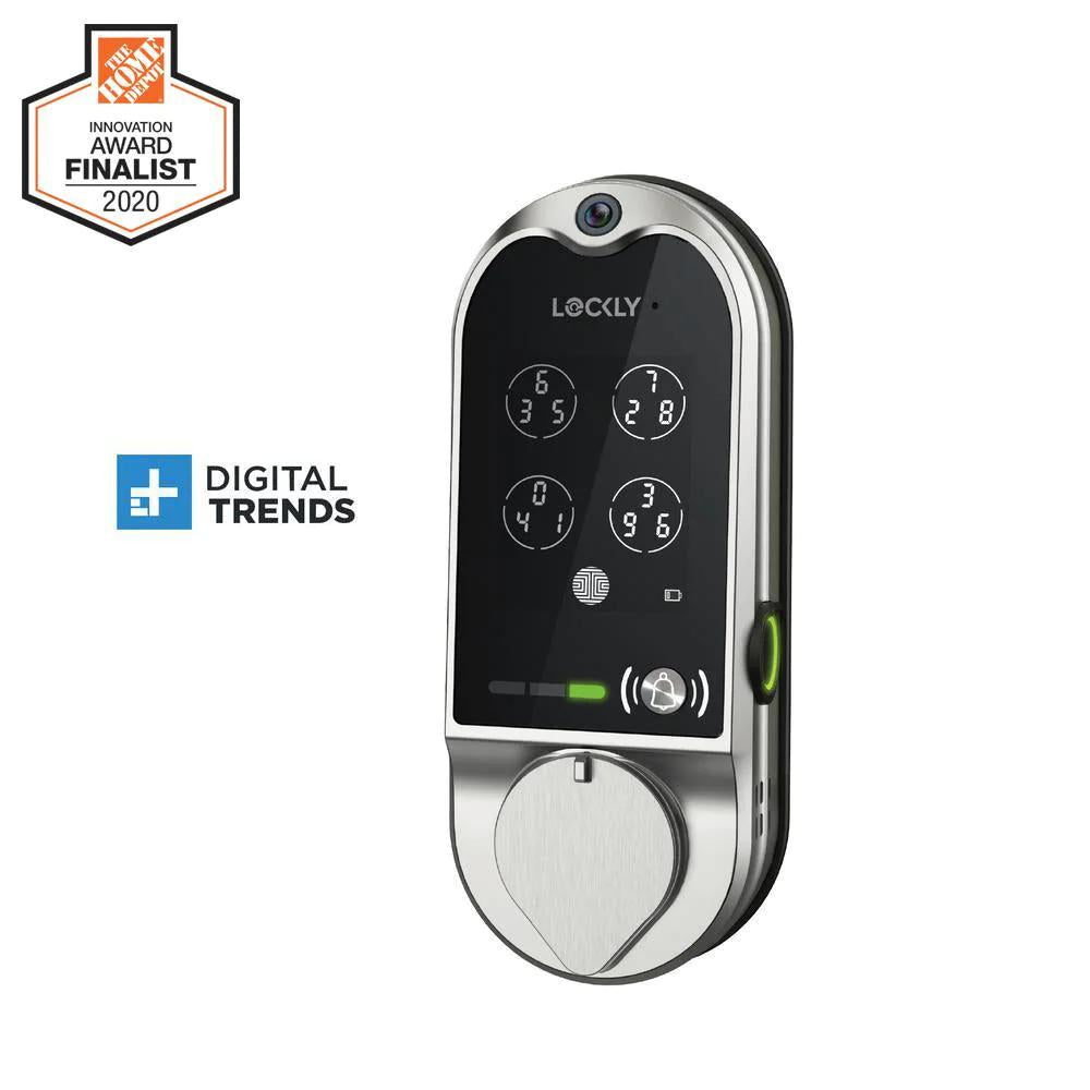 Vision Single Cylinder Smart Deadbolt Lock and Integrated Video Doorbell Satin Nickel with Knob Handle