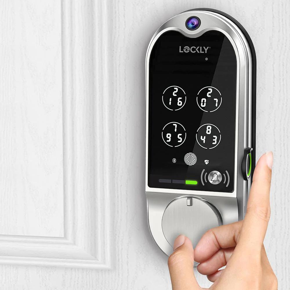 Vision Single Cylinder Smart Deadbolt Lock and Integrated Video Doorbell Satin Nickel with Knob Handle