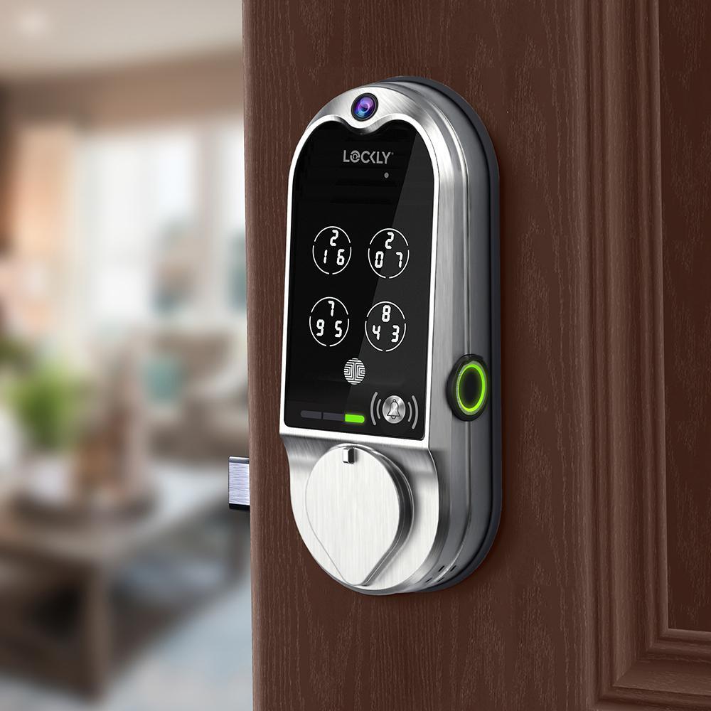 Vision Single Cylinder Smart Deadbolt Lock and Integrated Video Doorbell Satin Nickel with Knob Handle