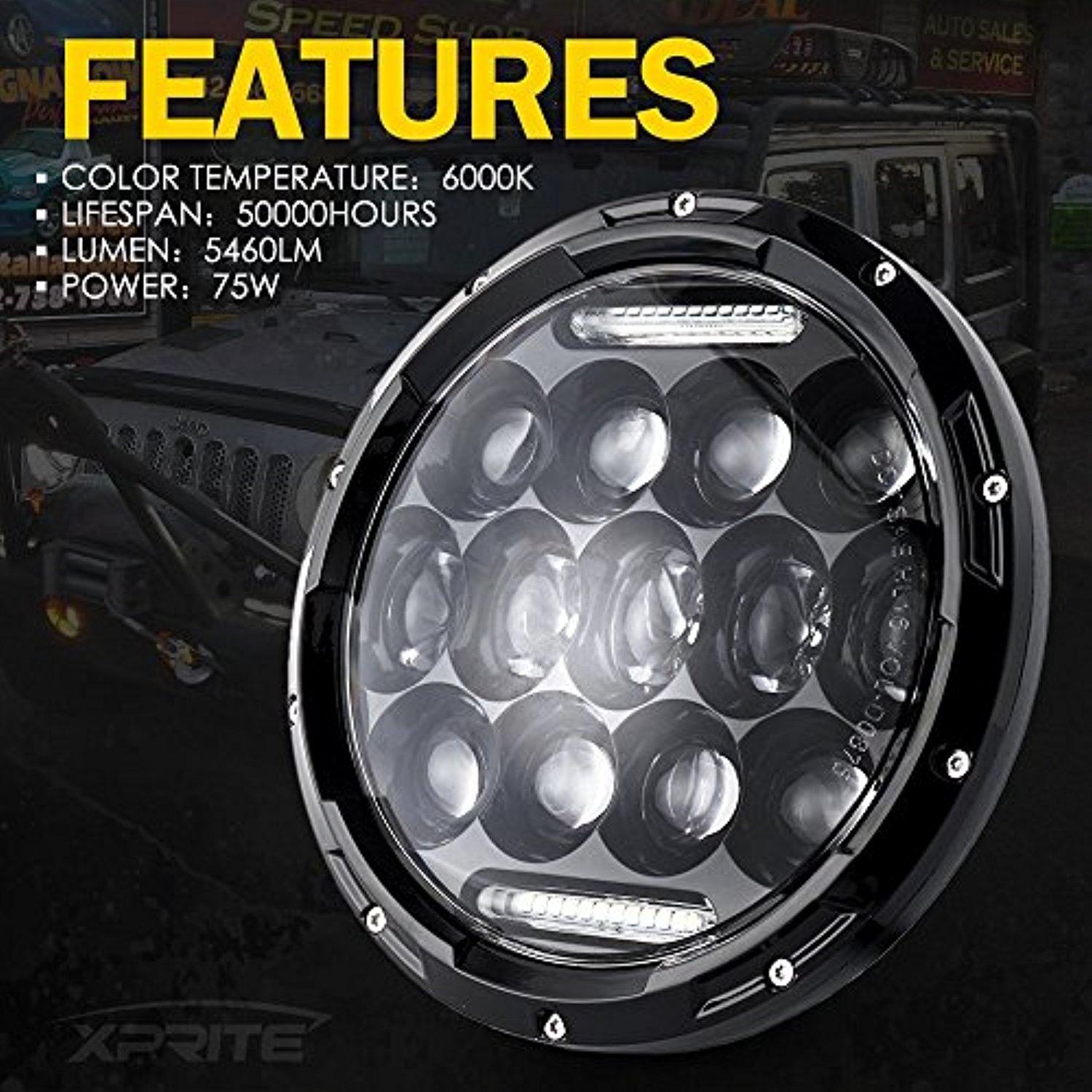 Ferrari 328 GTS 1986, 1987, 1988, 1989 7 Inch Round Cree LED Headlights White 75W 9000 Lumens Hi/Lo Beam with DRL