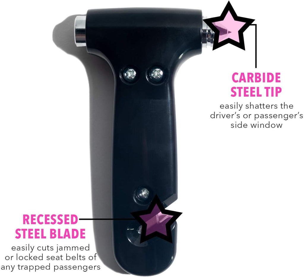 Super-Cute Safety Hammer - Emergency Automotive Escape Hammer Tool, Seat Belt Cutter &amp; Car Window Break Tool - Black, 1 Count