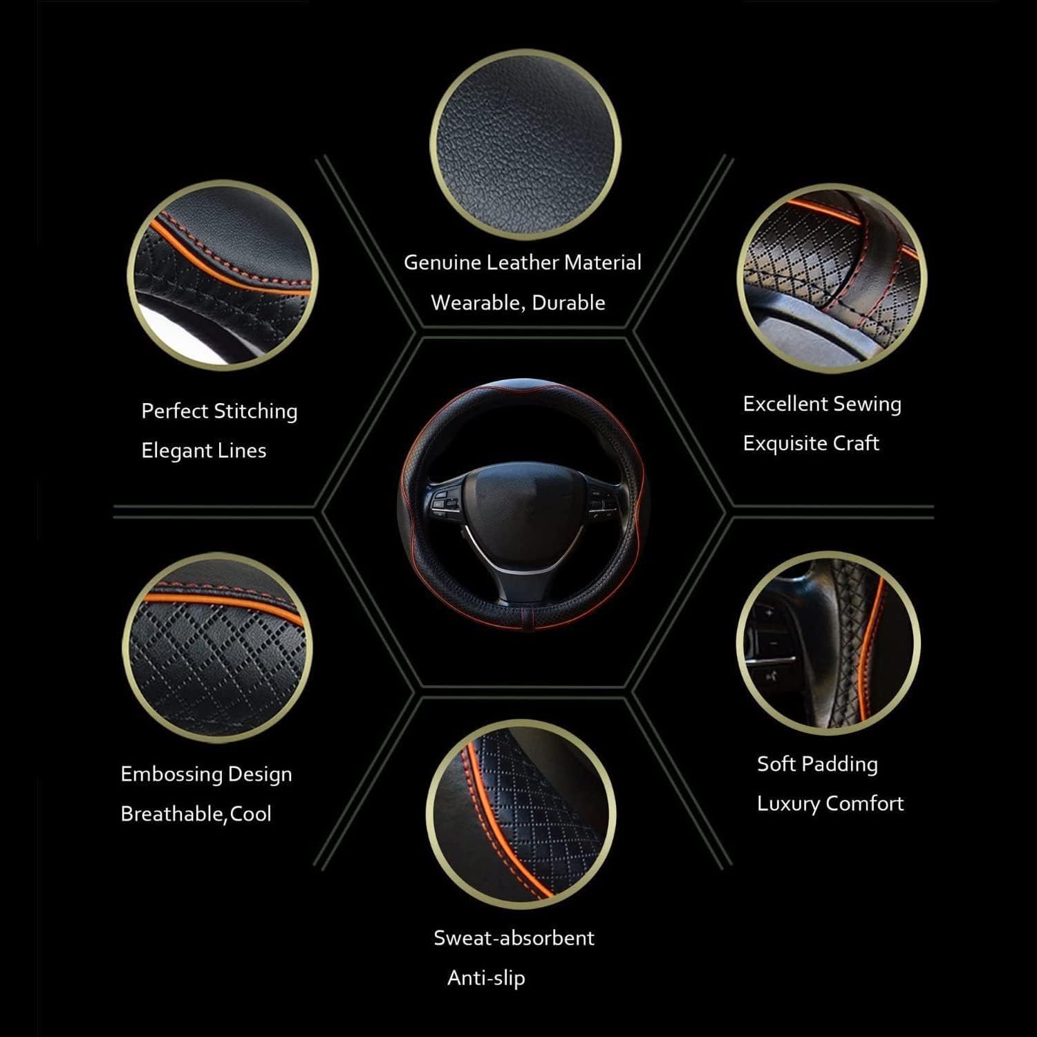 Car Steering Wheel Cover, Anti-Slip, Safety, Soft, Breathable, Heavy Duty, Thick, Full Surround, Sports Style (Gray)