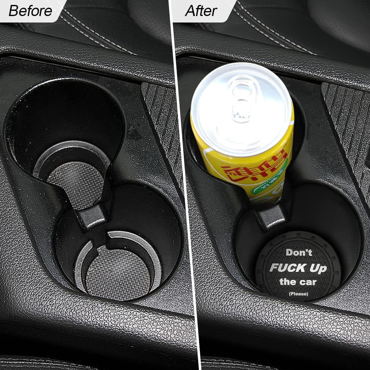 8sanlione 2 Pack Car Cup Holder Coasters, 2.75 Inch Non-Slip PVC Insert Cup Coaster, Anti-Scratch Auto Cup Mats for Women Men, Vehicle Interior Accessories Universal for Car, SUV, Truck (C Black/2PCS)