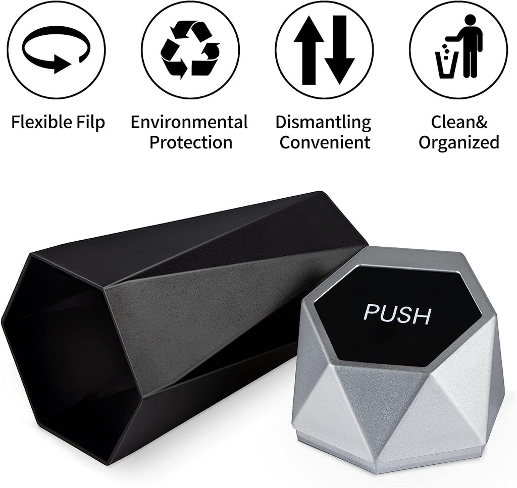 JUSTTOP Car Trash Can with Lid, Diamond  Small Automatic Portable Trash Can, Easy to Clean, Used in Car Home Office Interior Accessories, 2PCS(Silver)