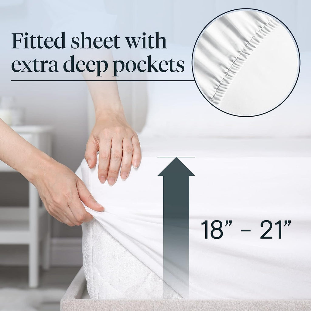 LuxClub 6 PC Extra Deep Pocket King Size Sheets &amp; Pillowcases Set - Hotel Bedding Silky Soft Eco Friendly Wrinkle Free Ultra Soft Cooling Bed Sheet Set deep Pocket up to 21" (King, White)