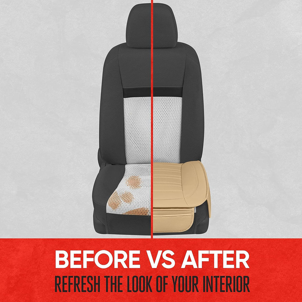 Motor Trend Seat Covers for Cars Trucks SUV, Faux Leather Beige Padded Car Seat Covers with Storage Pockets, Premium Interior Car Seat Cover, 2 x Front Seat Covers