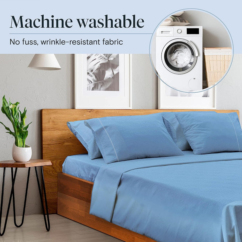 LuxClub Twin XL Sheets Set - Soft Twin Bed Sheets for Boys and Girls, 4 PC Deep Pockets 18" Eco Friendly Wrinkle Free Kids Fitted Sheets Machine Washable Hotel Bedding Silky Soft - Light Blue Twin XL