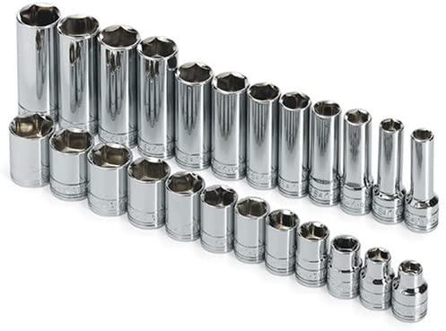 SK Professional Tools 89024 24 -Piece 3/8 in. Drive 6-Point STD/Extra Deep Metric Socket Set - Chrome Socket Set with Super Chrome Finish | Set of 24 Sockets Made in USA