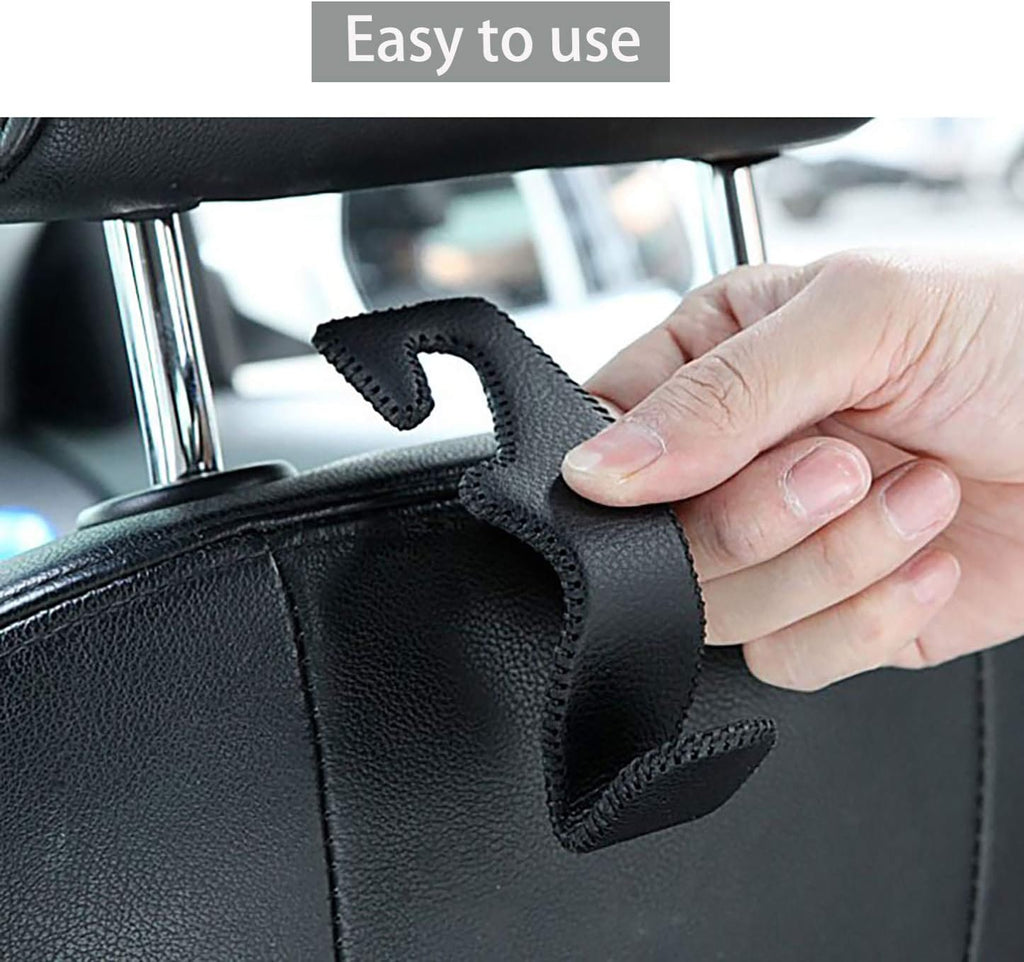 Headrest Hooks for Purses and Bags, Car Back Seat Headrest Hanger Vehicle Beige Leather Storage Hook, Pack of 2