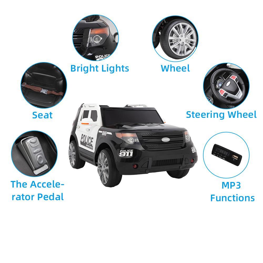 Ktaxon Kids Ride On Car Off-Road Police Car Double Drive Rechargeable 12V Battery Powered w/ RC Remote Control, MP3 Player, LED Lights, 3 Speed