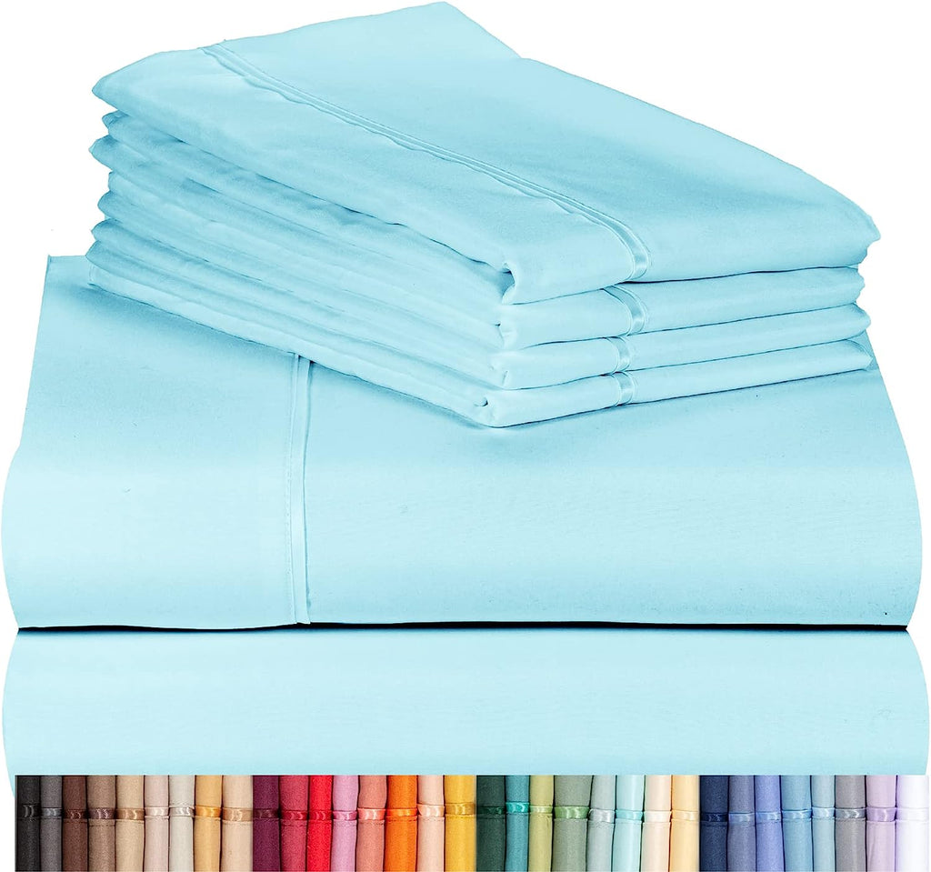LuxClub 7 PC Split King Sheet Set Bamboo Sheets Deep Pockets 18" Eco Friendly Wrinkle Free Cooling Sheets Machine Washable Hotel Bedding Silky Soft - Aqua Split King