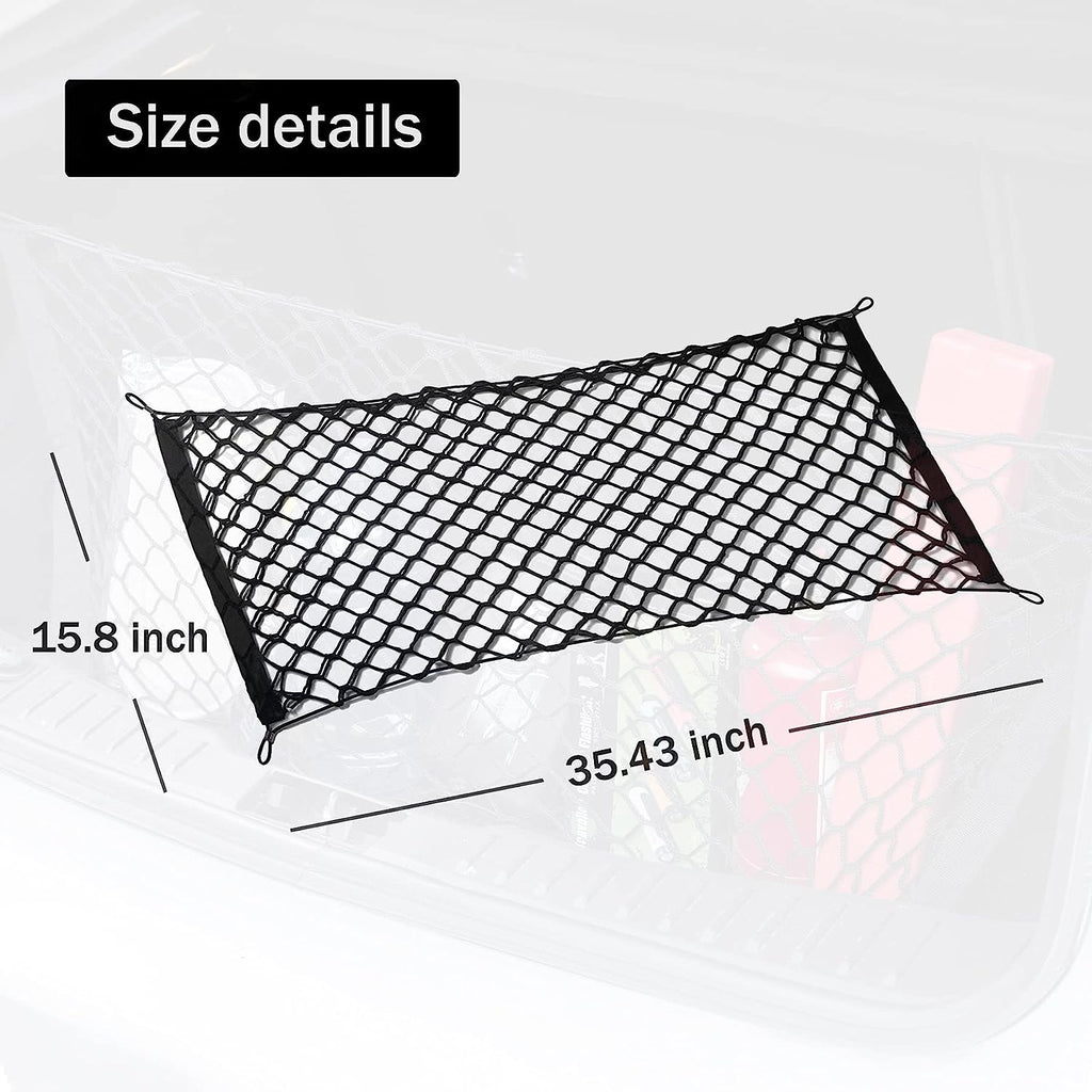 Amiss 2 Packs Cargo Net Stretchable, Adjustable Elastic Trunk Storage Net with Hook for SUVs, Cars and Trucks (35.4x15.8 Inch)