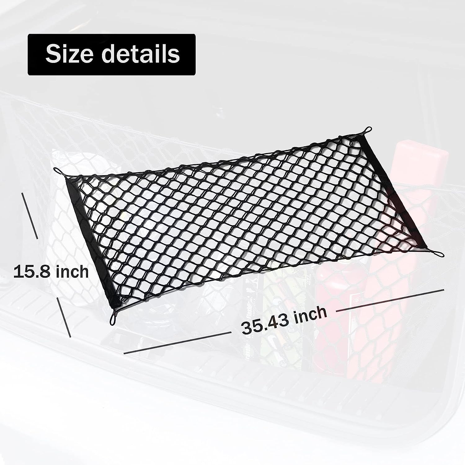 Amiss 2 Packs Cargo Net Stretchable, Adjustable Elastic Trunk Storage Net with Hook for SUVs, Cars and Trucks (35.4x15.8 Inch)