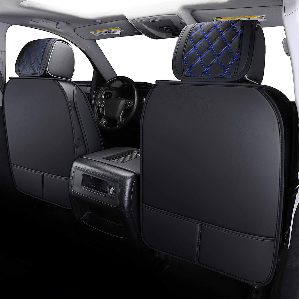 Aierxuan Chevy Silverado GMC Sierra Car Seat Covers Pickup Trail Boss Z71 Custom Fit 2007-2024 1500 2500HD 3500HD Crew Double Extended Cab Waterproof Leather Cushions (2 PCS Front, Black-Blue)