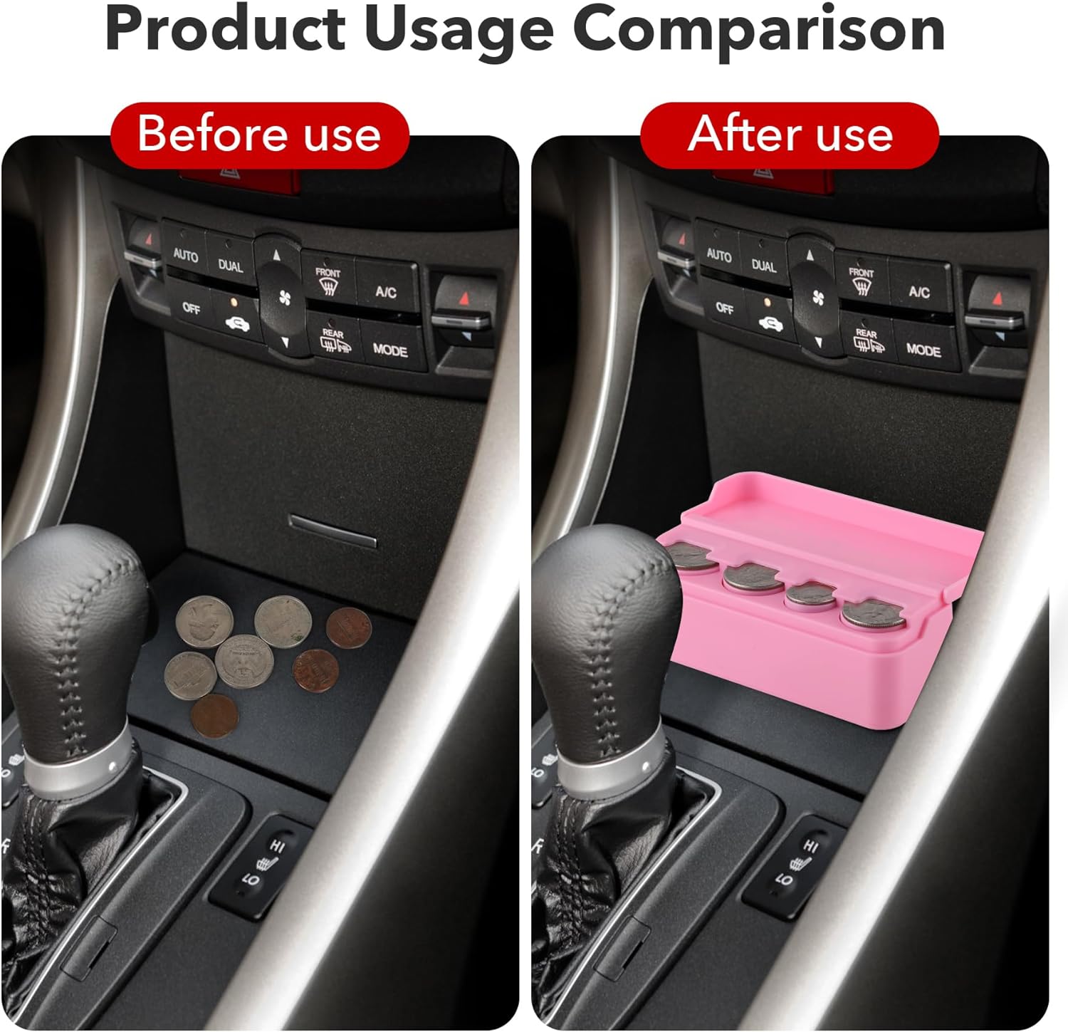 SINGARO Coin Holder for Car, Universal Car Coin Change Organizer, Car Coin Holder Compatible with Coins of Different Sizes, Car Interior Accessories, Suitable for Most Cars, Trucks(Pink)