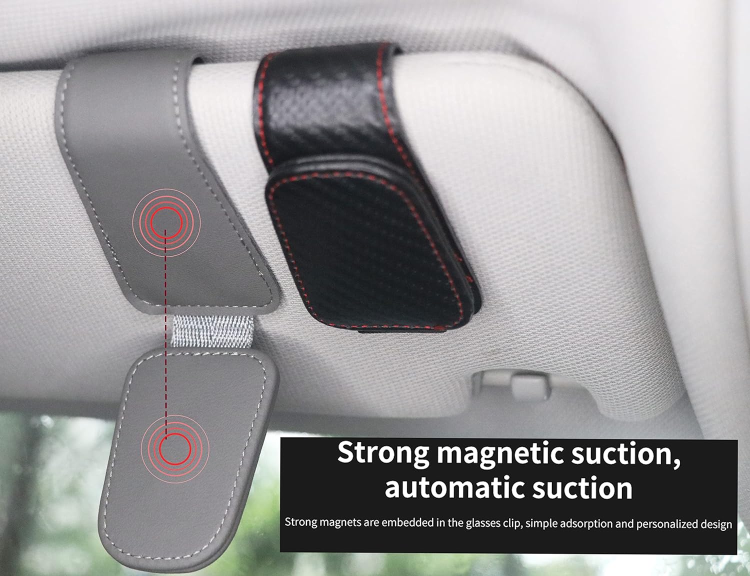 CHOSMOYI Magnetic Leather Sunglass Holder for Car, Sunglasses Clip for Car Visor, Auto Interior Accessories Universal for Different Size Eyeglasses (Grey)