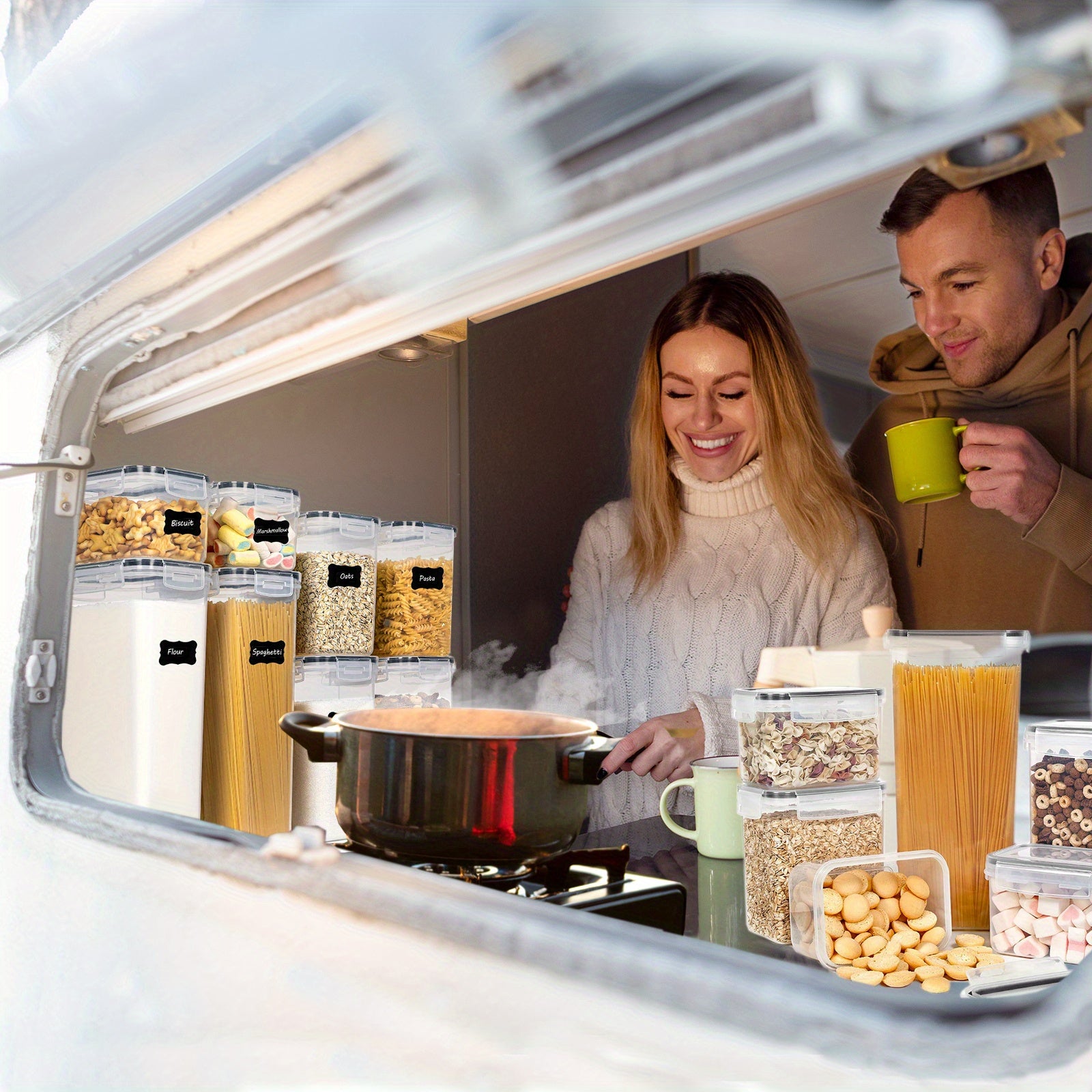 12pcs Airtight Food StoraContainers: BPA Plastic Kitchen Canisters For Flour, Sugar, Cereal &amp; Labels