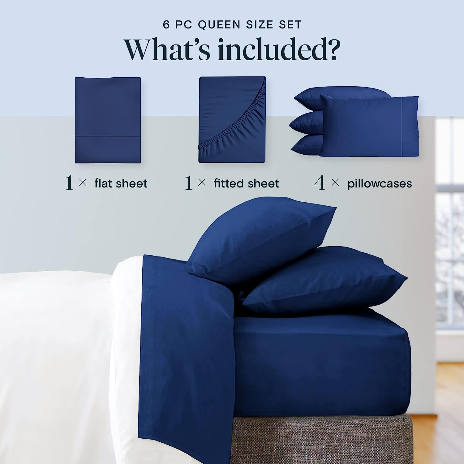 LuxClub 6 PC Full Size Sheet Set Bamboo Sheets Deep Pockets 18" Eco Friendly Wrinkle Free Cooling Sheets Machine Washable Hotel Bedding Silky Soft - Navy Full