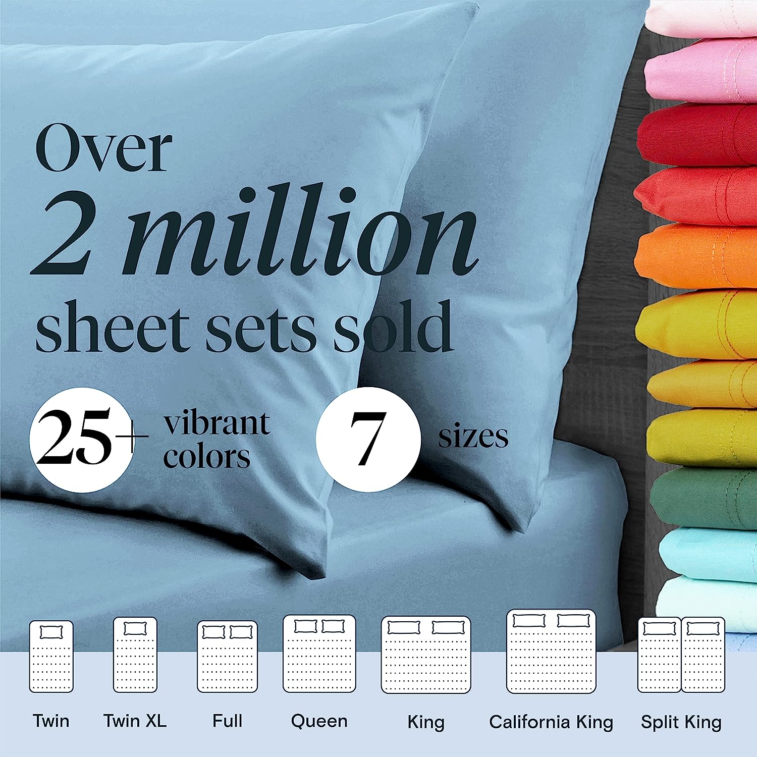 LuxClub 7 PC Split King Sheet Set Bamboo Sheets Deep Pockets 18" Eco Friendly Wrinkle Free Cooling Sheets Machine Washable Hotel Bedding Silky Soft - Sky Split King