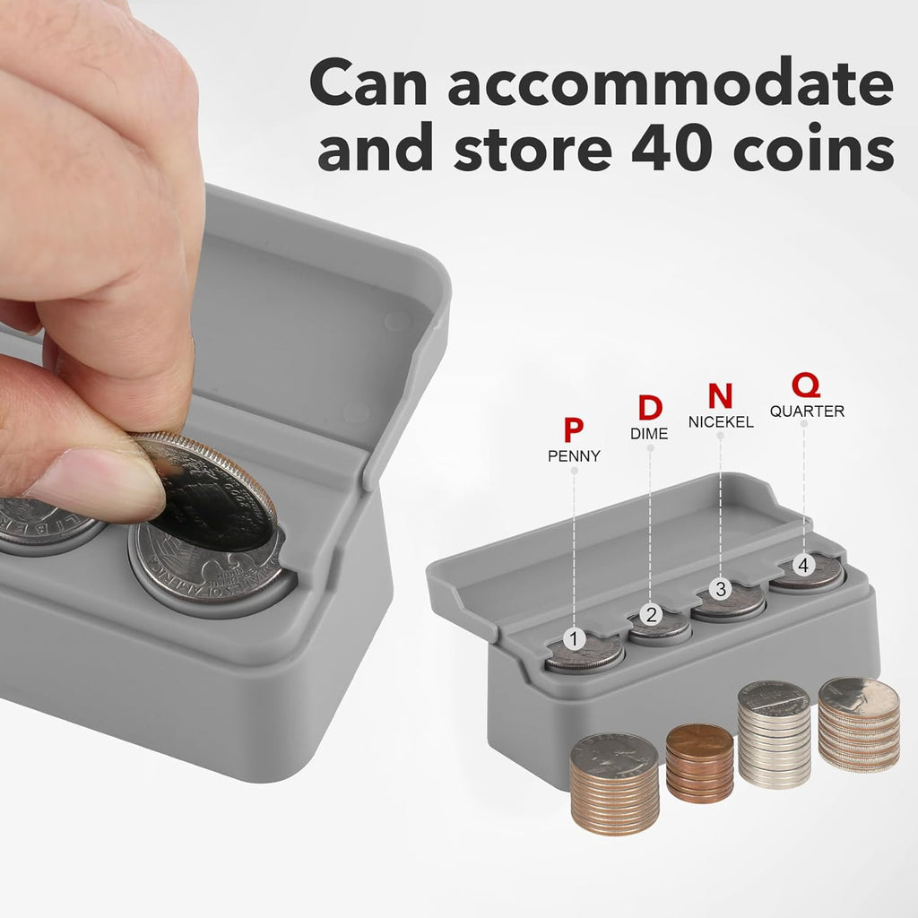 SINGARO Coin Holder for Car, Universal Car Coin Change Organizer, Car Coin Holder Compatible with Coins of Different Sizes, Car Interior Accessories, Suitable for Most Cars, Trucks(Gray，2 Pack)