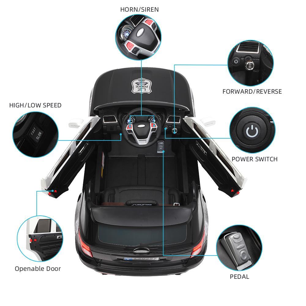 Zimtown Kids Ride On Car Off-Road Police Electric Car Double Drive 12V Battery Motorized Vehicles Children's Best Toy Car Safe w/ Remote Control, 3 Speeds, Music, Seat Belts, LED Lights