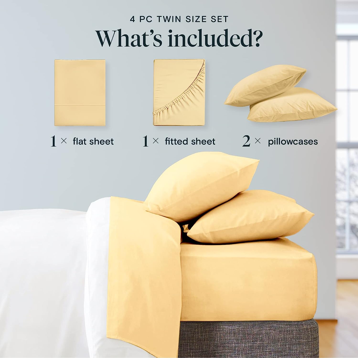 LuxClub 4 PC Sheet Set Bamboo Sheets Deep Pockets 18" Eco Friendly Wrinkle Free Sheets Machine Washable Hotel Bedding Silky Soft - Butter Twin
