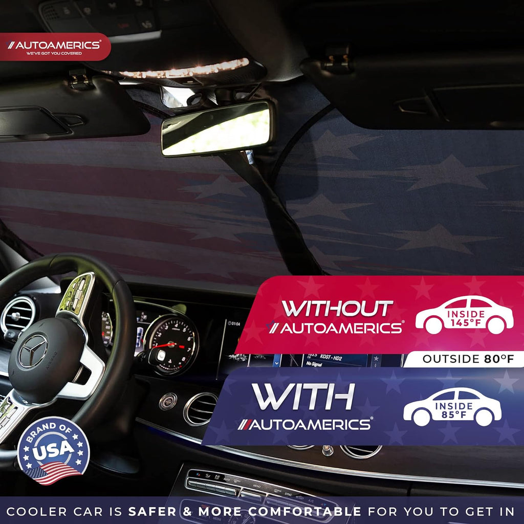 Autoamerics 1-Piece Windshield Sun Shade USA Art Flag - 1 American  - Foldable Car Front Window Sunshade for Most Sedans SUV Truck - Blocks Max UV Rays and Keeps Your Vehicle Cool - Medium