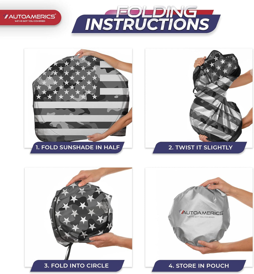 Autoamerics 1-Piece Windshield Sun Shade Gray Camo American Flag USA  - Foldable Car Front Window Sunshade for Most Sedans SUV Truck - Blocks Max UV Rays and Keeps Your Vehicle Cool - X-Large