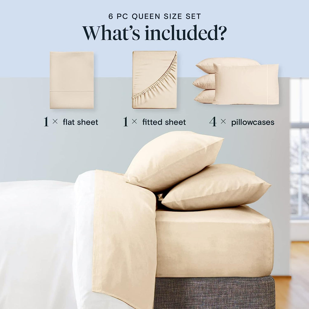 LuxClub 6 PC California King Size Sheet Set Bamboo Sheets Deep Pockets 18" Eco Friendly Wrinkle Free Cooling Sheets Machine Washable Hotel Bedding Silky Soft - Cream California King