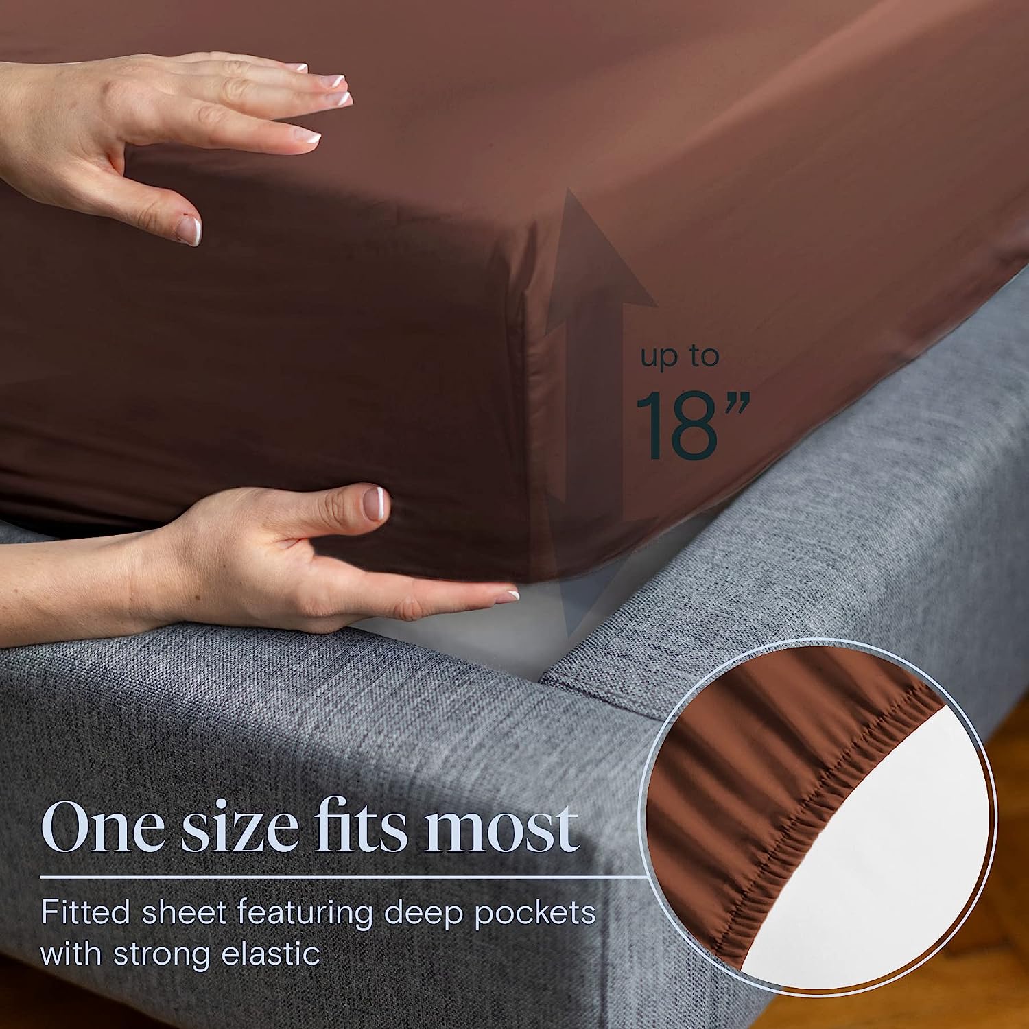 LuxClub 6 PC Full Size Sheet Set Bamboo Sheets Deep Pockets 18" Eco Friendly Wrinkle Free Cooling Sheets Machine Washable Hotel Bedding Silky Soft - Brown Full