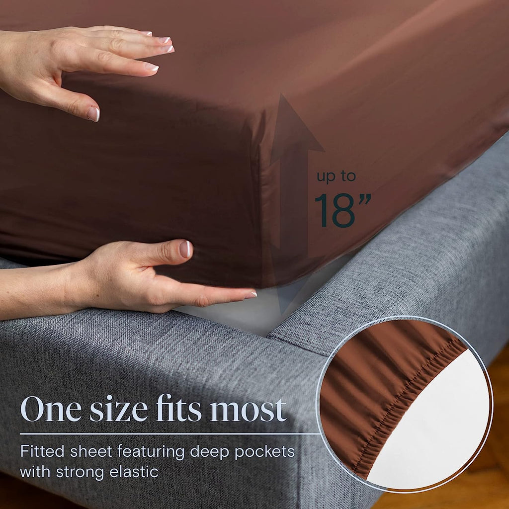 LuxClub Twin XL Sheets Set - Soft Twin Bed Sheets for Boys and Girls, 4 PC Deep Pockets 18" Eco Friendly Wrinkle Free Kids Fitted Sheets Machine Washable Hotel Bedding Silky Soft - Brown Twin XL