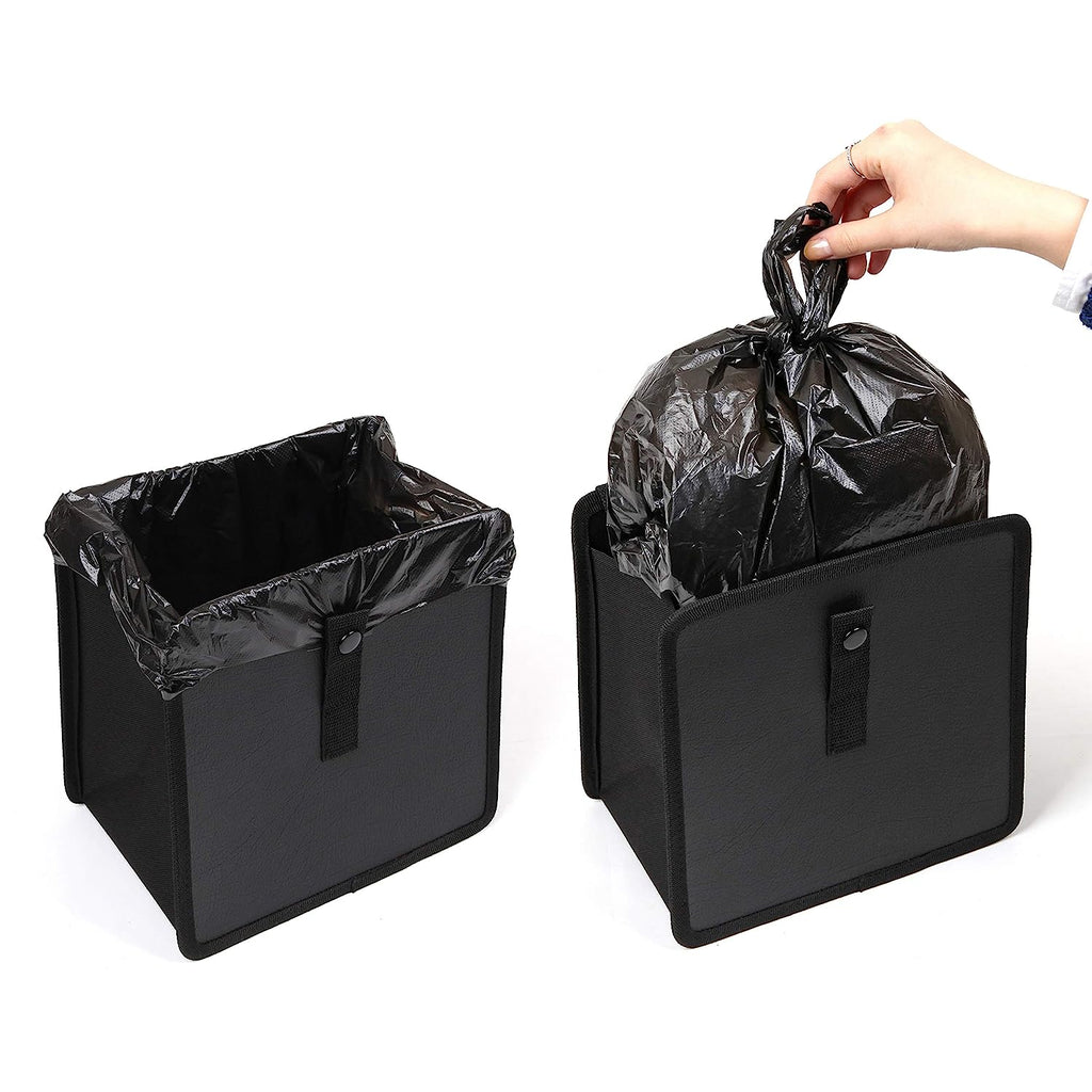 KMMOTORS Car Trash Can, Leather Car Trash Bag Foldable Hanging, Car Trash bin, Cute car Gadgets, Car Garbage Container, Vegan Leather(Medium, Black)