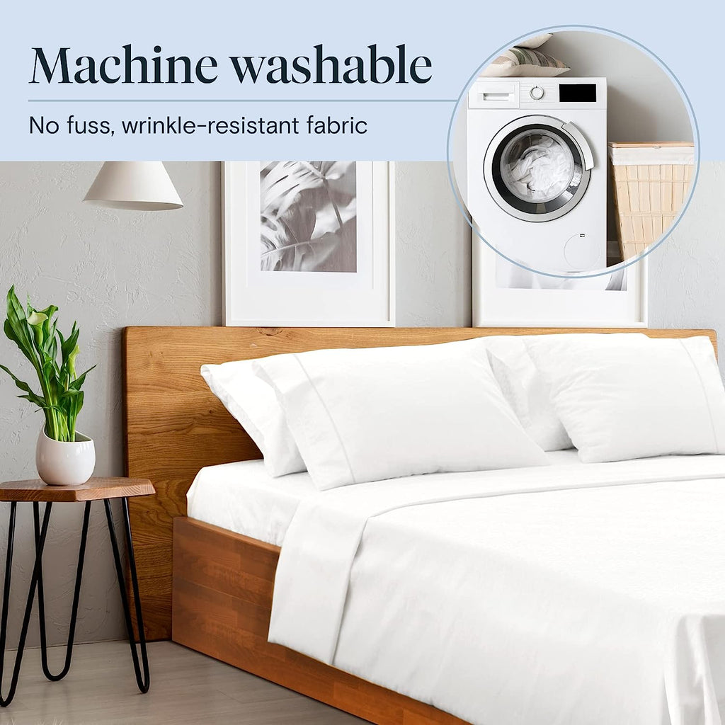 LuxClub 6 PC Queen Sheet Set Bamboo Sheets Deep Pockets 18" Eco Friendly Wrinkle Free Cooling Sheets Machine Washable Hotel Bedding Silky Soft - White Queen