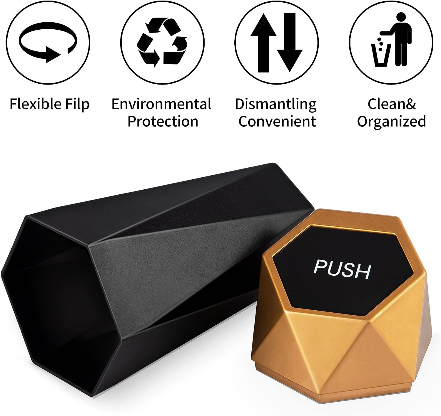 JUSTTOP Car Trash Can with Lid, Diamond  Small Automatic Portable Trash Can, Easy to Clean, Used in Car Home Office (Gold)