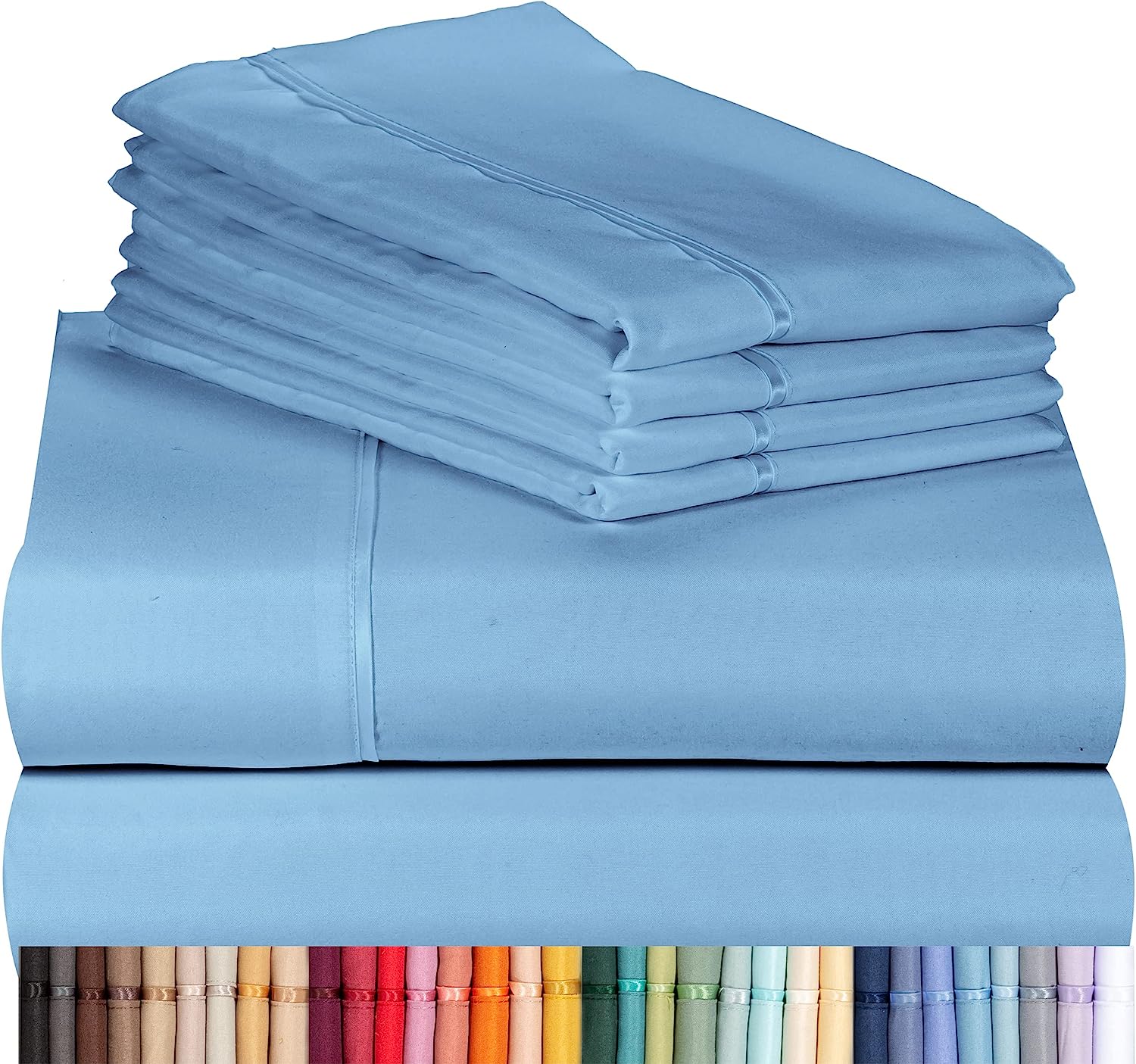 LuxClub Twin Sheets Set - Soft Twin Bed Sheets for Boys and Girls, 4 PC Deep Pockets 18" Eco Friendly Wrinkle Free Fitted Sheets Machine Washable Hotel Bedding Silky Soft - Light Blue Twin